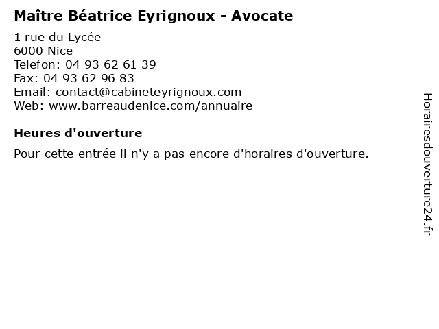 Horaires d ouverture Ma tre B atrice Eyrignoux Avocate 1